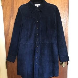 Coldwater Creek Blue Suede Button Up Shirt Dress